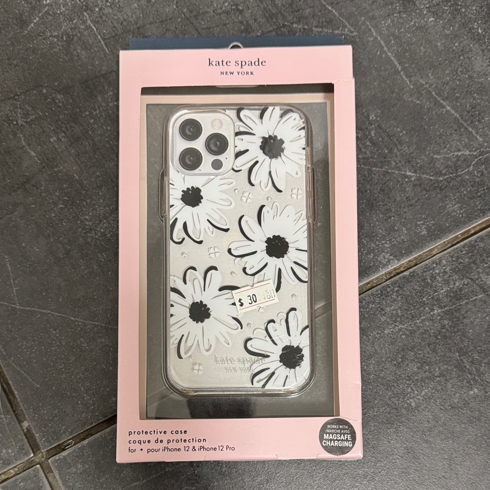 Kate Spade Black and White Daisy iPhone 12/12 Pro Case